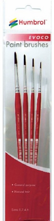  Humbrol  NoScale Evoco Paint Brushes Sizes 0, 2, 4, 6 HMB4150