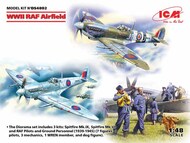  ICM Models  1/48 WWII RAF Airfield (Supermarine Spitfire Mk.IX, Spitfire Mk.VII, RAF Pilots and Ground Personnel (7 figures) Diorama Set ICMDS4802