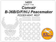 Convair B-36B/B-36D/B-36F/B-36H/B-36J Peacemaker wheels and canopy frame paint masks (outside only) KV14331