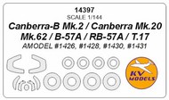 BAC/EE Canberra B Mk.2 / Canberra Mk.20 / Mk.62 / B-57A / RB-57A T.17 canopy paint mask AND wheel paint mask masks #KV14397