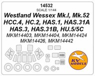  KV Models  1/144 Westland Wessex Mk.I, Mk.52, HCC.4, HC.2, HAS.1, HAS.31A, HAS.3, HAS.31B, HU.5/5C Masks KV14532