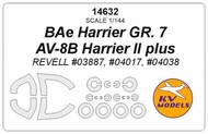  KV Models  1/144 BAe Harrier GR.7/AV-8B Harrier II plus (REVELL #03887, #04017, #04038) + wheels masks KV14632