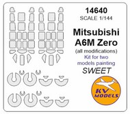  KV Models  1/144 Mitsubishi A6M Zero (all modifications) - Kits for two models painting canopy paint mask AND wheel paint mask masks KV14640