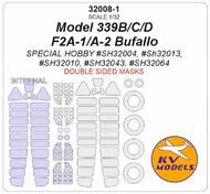 Brewster Model 339B/339C/339D / F2A-1/A-2 Buffalo wheels and canopy frame paint mask (inside and outside) #KV32008-1