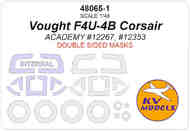 Vought F4U-4B Corsair (ACADEMY #12267, #12353) - wheels and canopy frame paint mask #KV48065-1