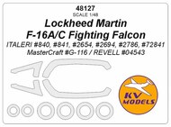  KV Models  1/48 Lockheed Martin F-16A/C Fighting Falcon + masks for wheels KV48127