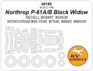 Northrop P-61A/B Black Widow wheels and canopy frame paint masks (outside only) #KV48180