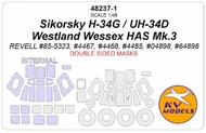 Sikorsky H-34G / UH-34D / Westland Wessex HAS Mk. - canopy frame paint mask (inside and outside) wheels and canopy frame paint mask #KV48237-1