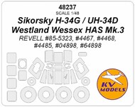 Sikorsky H-34G / UH-34D / Westland Wessex HAS Mk.3 wheels and canopy frame paint masks (outside only) #KV48237