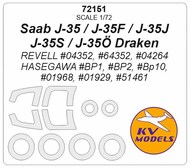 KV Models  1/72 Saab J-35 / J-35F / J-35J / J-35S / J-35+ Draken + masks for wheels KV72151