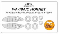  KV Models  1/72 McDonnell-Douglas F/A-18A/C HORNET (Academy #12411, #12520, #12534, #12564) + wheels masks KV72619