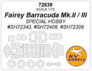  KV Models  1/72 Fairey Barracuda Mk.II / III wheels and canopy frame paint masks (outside only) KV72839