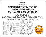  KV Models  1/72 Grumman F4F-3, F4F-3P, G-36A, FM-2 Wildcat. Martlet Mk.I. Mk.III, Mk.,IV Masks KV72969