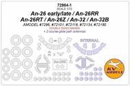  KV Models  1/72 An-26 early/late / An-26RR / An-26RT / An-26Z / An-32 / An-32B (AMODEL #7296, #72101, #72118, #72134, #72180) - (Double sided) + wheels masks KV72984-1
