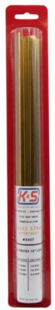  KnS  NoScale .016 thru .064"x12" (various thickness) Brass Strip Assortment (12pc) KNS3407