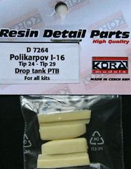  Kora Models  1/72 2 x PTB Drop tanks for all Polikarpov I-16 (designed to be used with A Model, Hasegawa, ICM and Revell kits) WAS 8.60. TEMPORARILY SAVE 1/3RD!!! KORAD7264