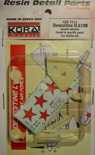  Kora Models  1/72 Dewoitine D.510R Detail set & decal (Soviet) (designed to be used with Heller kits) KORCS7213