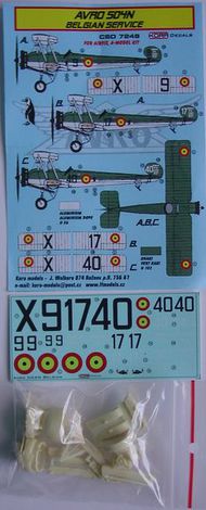  Kora Models  1/72 AVRO 504N Belgium conversion set and decal (designed to be used with Airfix and A Model kits) KORCS7248