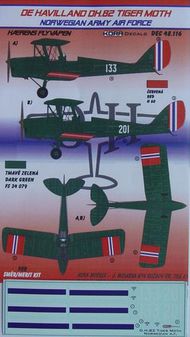  Kora Models  1/48 de Havilland DH.82A Tiger Moth (Norwegian Army AF) (designed to be used with SMER and now can be used with Airfix 2019 release kits) KORD48116