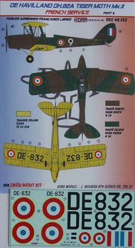 de Havilland DH.82A Tiger Moth (French Service) (designed to be used with SMER and now can be used with Airfix 2019 release kits) #KORD48122