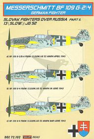  Kora Models  1/72 Messerschmitt Bf.109G-2-R6/Bf.109G-4 (13 Slow./JG 52) Part 2 Slovak fighters over Russia KORD72102