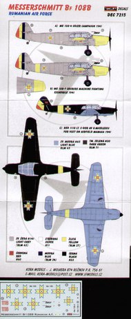  Kora Models  1/72 Messerschmitt Bf.108B (3) Rumanian Air Force (3) 2 in overall RLM 63 with yellow nose; Red 1118 RLM 71/65 in resin detail parts KORD7215