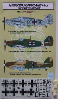 Hawker Hurricane Mk.I Luftwaffe Service (designed to be used with Airfix, Hasegawa and AZ Model kits) #KORD72188
