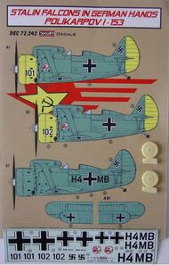  Kora Models  1/72 Stalin Falcons in German Hands Polikarpov I-153 (Luftwaffe service) (designed to be used with Heller, Smer and A Model kits) KORD72242