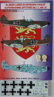  Kora Models  1/72 Albion Lions in German Hands Supermarine Spitfire Mk.I/Mk.1 and Mk.IA (Luftwaffe) Pt.I. (designed to be used with Airfix, Tamiya, Sword, AZ Model, Revell and Frog kits) KORD72258