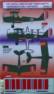 de Havilland DH.82A Tiger Moth Norwegian Army Air Force part 1 (designed to be used with Airfix, Pavla Models and AZ Model kits) #KORD72290