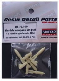  Kora Models  1/72 Finnish weapons set - Part II. 4 x Finnish type bombs 50kg. For Bristol Blenheim, Tupolev SB-2, DB-3/IL-4, Petlyakov Pe-2 KORS72100