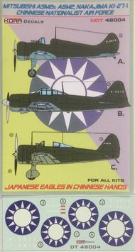  Kora Models  1/48 Japanese Eagles in Chinese Hands Mitsubishi A5M2, A6M2b Nakajima Ki-27-1 Chinese Nationalist Air Force NDT48004