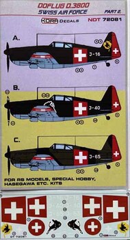  Kora Models  1/72 Doflug D.3800 Swiss Air Force part II. NDT72081