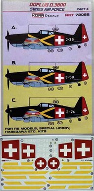  Kora Models  1/72 Doflug D.3800 Swiss Air Force part III. NDT72082