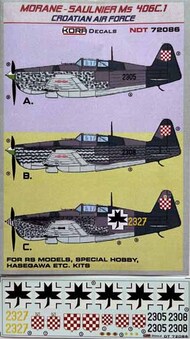  Kora Models  1/72 Morane-Saulnier Ms-406C1 Croatian Air Force NDT72086
