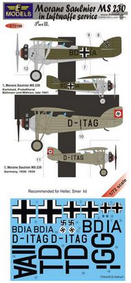  LF Models  1/72 Morane-Saulnier MS.230 in Luftwaffe Part II designed to be used with Heller and Smer kits) LFMC72196