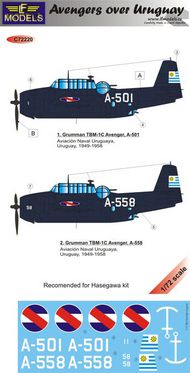  LF Models  1/72 Grumman TBf.1C Avenger over Uruguay part II. 2 decal options for Hasegawa kit LFMC72220