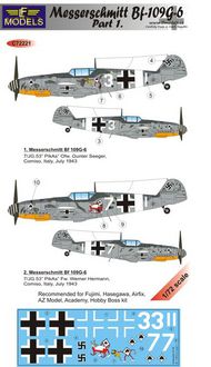 Messerschmitt Bf.109G-6 Comiso cartoon part 1. 2 decal options for Fujimi, Hasegawa, Airfix, AZ Model, Academy, Hobby Boss kit. #LFMC72221