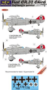 LF Models  1/72 Fiat CR.32 Chirri Luftwaffe Service. 2 Decal options (designed to be used with Italeri and Supermodel kits) LFMC72228