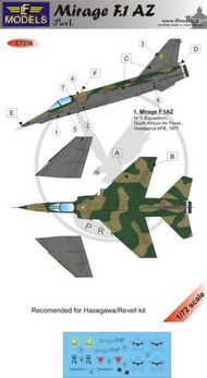  LF Models  1/72 Dassault Mirage F.1AZ Part 1. Includes resin nose and bulge and decals for Technology Demonstrator SAAF/South African Air Force, 1980's LFMC7236