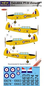  LF Models  1/72 Fairchild PT-26 Cornell Part 1. 31 EFTS RAF De Winton, Alberta, Canada. Codes 10663 and 10674. (designed to be used with Special Hobby kits) LFMC7240
