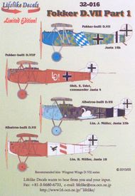  Lifelike Decals  1/32 Fokker D.VII part 1 (designed to be used with Wingnut Wings kits) LLD32016