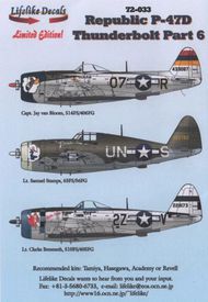  Lifelike Decals  1/72 Republic P-47D ThunderboltA/C #1- LLD72033