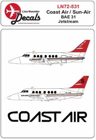  Lima November  1/72 Sun-Air + leased by Coast Air BAE 31 Jetstream including masks LN72-531