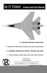 Sukhoi Su-27 Flanker B airframe stencils update (Recommended for using with LHD48040. Resized for Hobby Boss Su-27 kits) #LH48011M