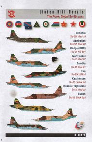 International Sukhoi Su-25K The Rook Part 3 (9) Red 18 Armenia 2007; Blue 23 Azerbaijani 2009; Red 59 Gambia 2004; Black 25616 Iraq 201; White FG-501 Congo 2007; Red 02 Ivory Coast Big Shark Mouth 2004; Red 32 Russia small Shark Mouth 2004; Blue 81 Gambia #LH48026
