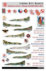  Linden Hill  1/48 Brothers in Arms 1: Warsaw Pact MiG-23Ms and MFs 1976 - 1990 (nine marking options for Bulgaria, Hungary, Poland, Romania and the USSR) LH48028