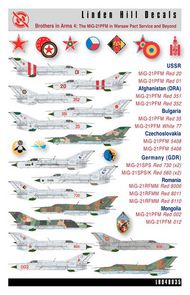  Linden Hill  1/48 Mikoyan MiG-21PFM: Brothers in Arms 4 Russia, Afghanistan, Czechoslovakia, Bulgaria, East Germany GDR, Mongolia, Romania LH48035