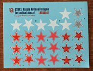  Linden Hill  1/48 Red Stars for Russian/Soviet Sukhoi Su-27s & Mikoyan MiG-29s, 1980s to 2017 (enables modeler to use extra decal options from LHD's 1/48 Su-27 and MiG-29 sets) LH48041