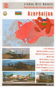 Post-Soviet Air Force Azerbaijan AF. Mil Mi-8T Hip 4K-25-93; Mi-24G Super Hind No 302; Mi-24V and P Hind 102 and 172; MiG-25P, PDS, RU; Su-24MR 101 or 111; MiG-29 Fulcrum C 01MiG-29UB Fulcrum B 20; Aero L-39 Albatross 25; Su17M3 Fitter 81; Sukhoi Su-25 an #LH72021
